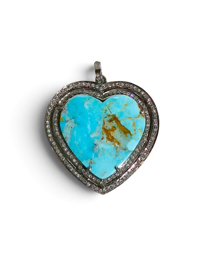 Turquoise Heart Double Halo Pendant