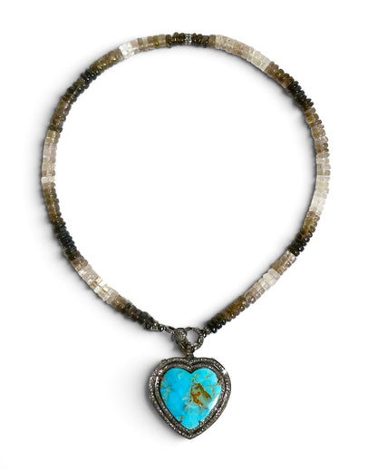 Turquoise Heart Double Halo Pendant