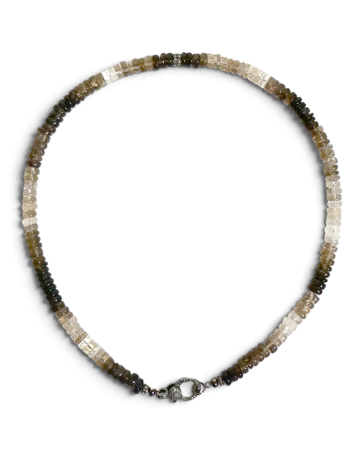 Neutral Ombré Beaded Necklace with Pavé Clasp