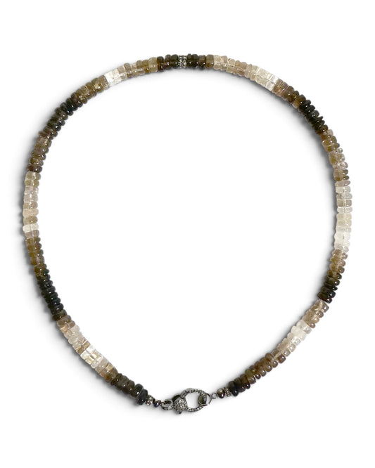 Neutral Ombré Beaded Necklace with Pavé Clasp