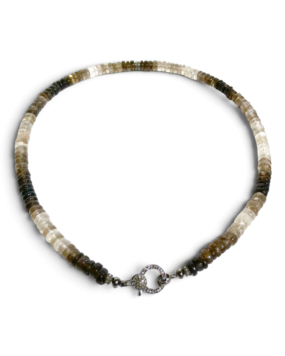 Neutral Ombré Beaded Necklace with Pavé Clasp