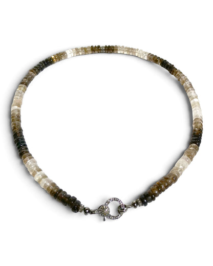 Neutral Ombré Beaded Necklace with Pavé Clasp