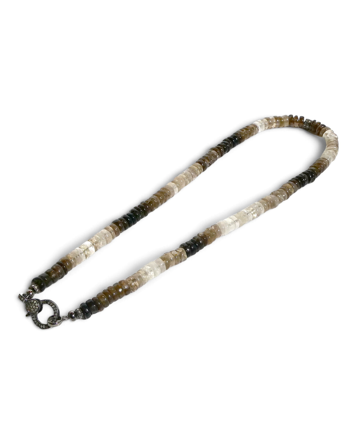 Neutral Ombré Beaded Necklace with Pavé Clasp
