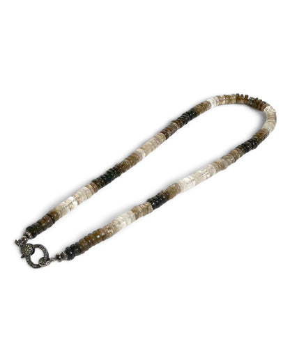 Neutral Ombré Beaded Necklace with Pavé Clasp