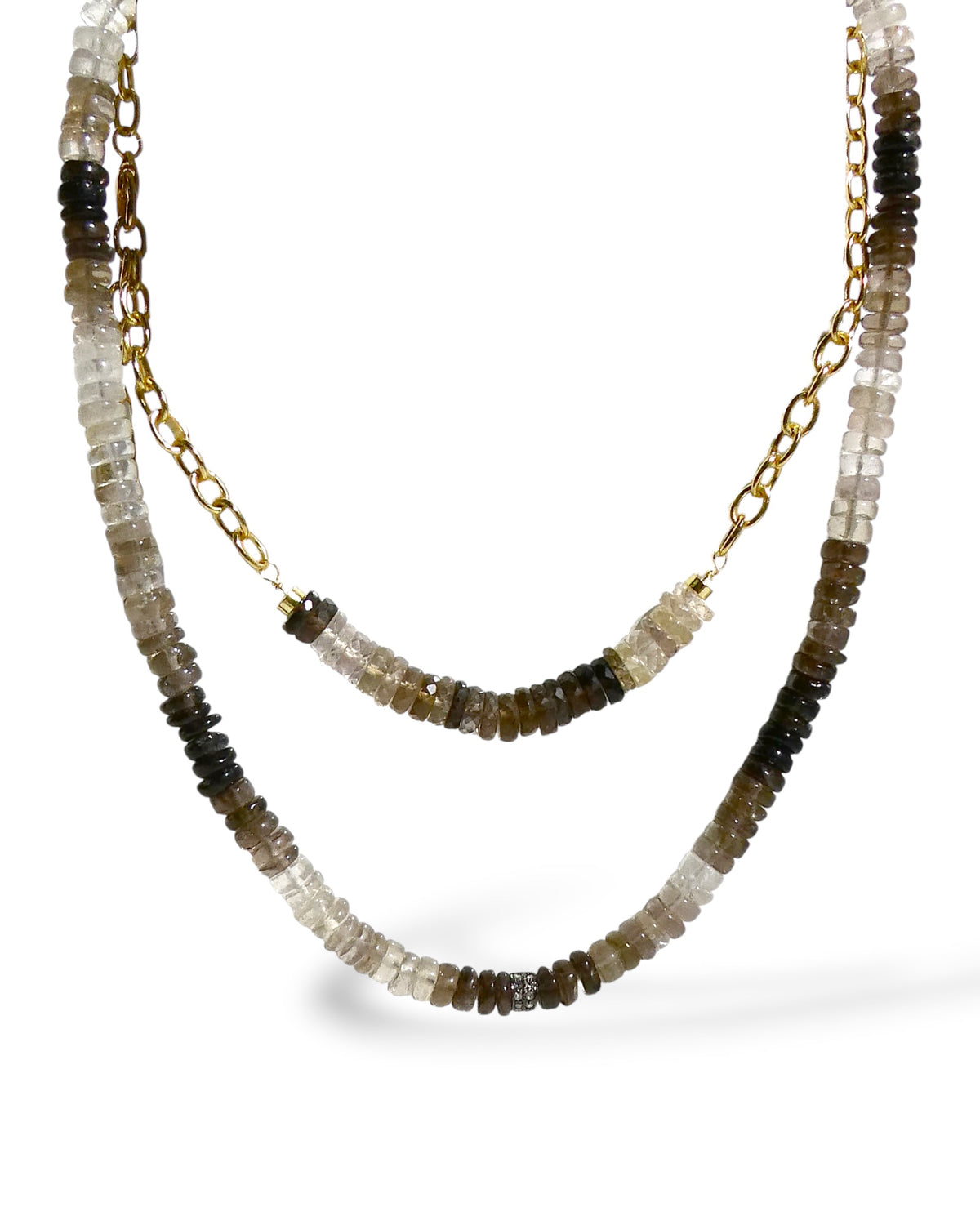 Neutral Ombré Beaded Necklace with Pavé Clasp