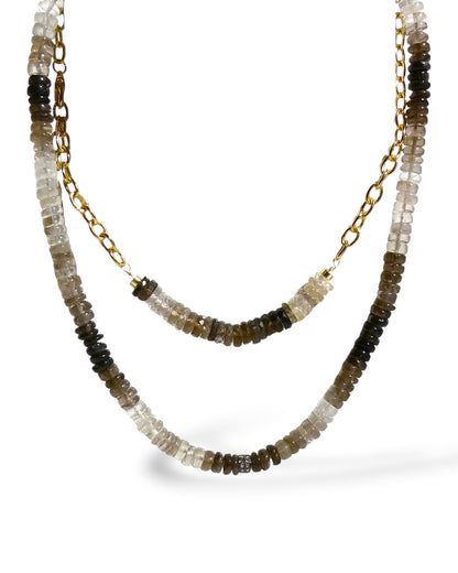 Neutral Ombré Beaded Necklace with Pavé Clasp