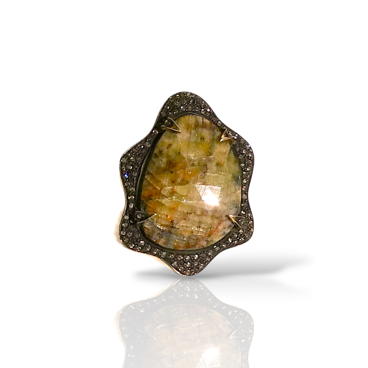 Labradorite Abstract Pavé Statement Ring