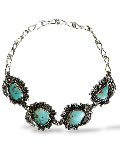 Sterling Silver 925 Turquoise Floral Necklace