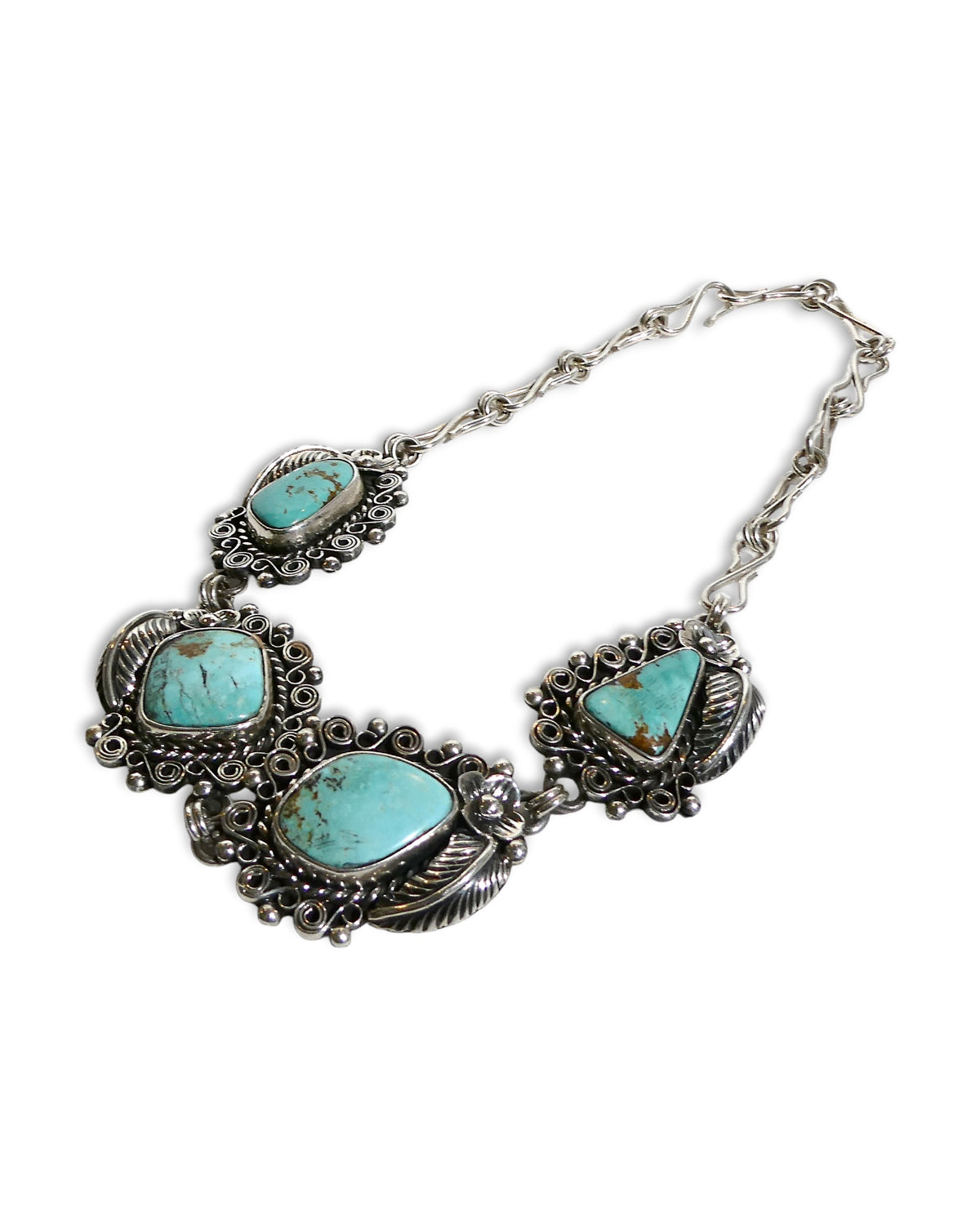 Sterling Silver 925 Turquoise Floral Necklace