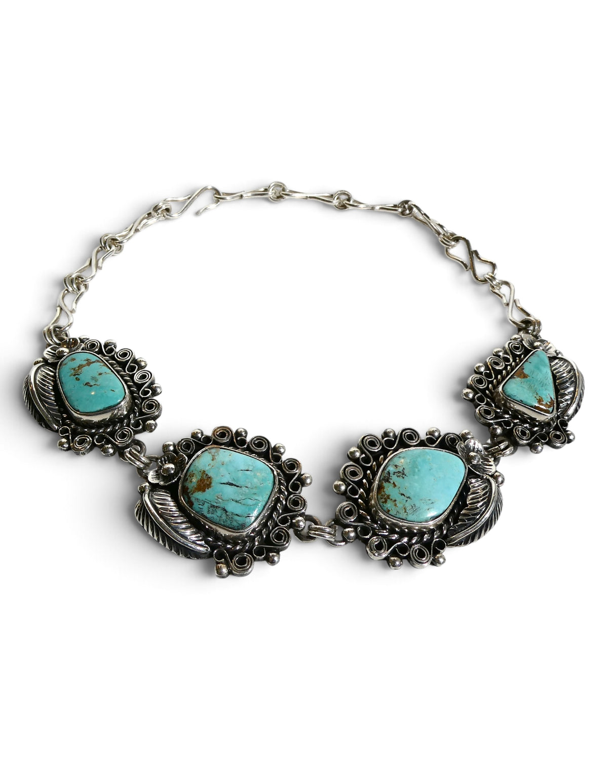 Sterling Silver 925 Turquoise Floral Necklace