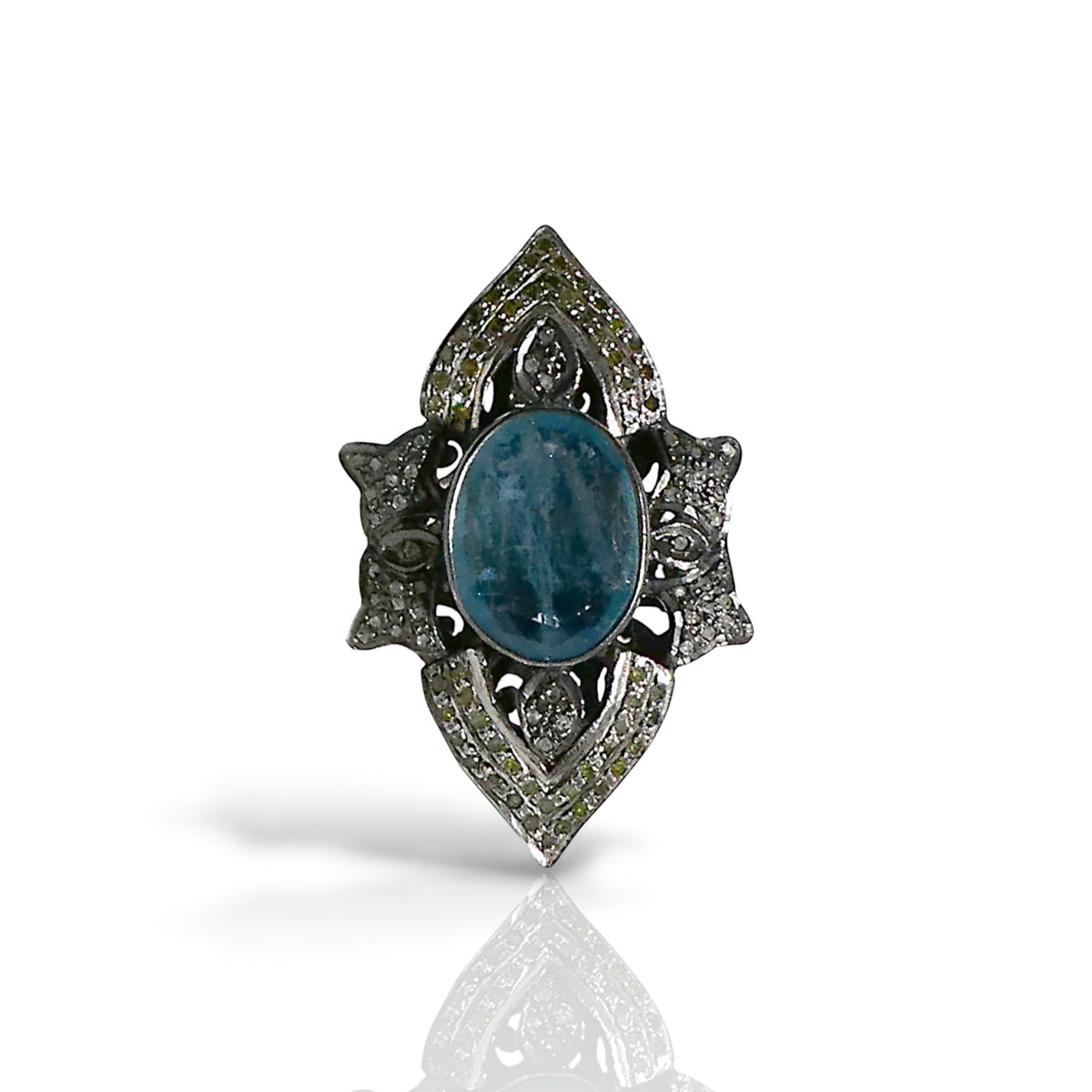 Blue Topaz & Black Diamond Vintage-Style Ring