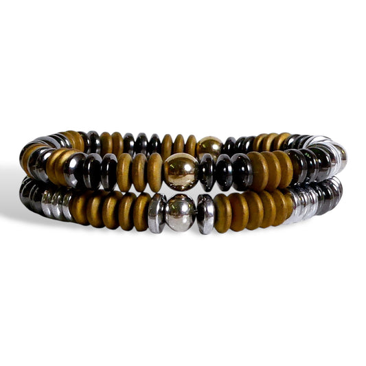 NEW Men’s Mixed Natural Hematite Beaded Stretch Bracelet