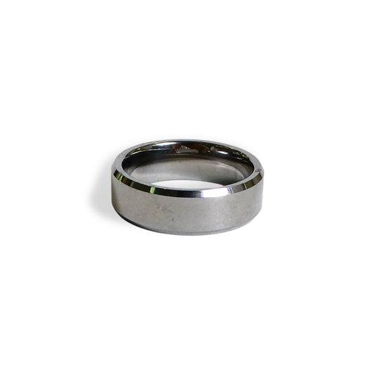 NEW Men’s Silver Titanium Satin Finish Wedding Band with Beveled Edges