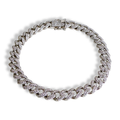 NEW Men’s Pavé Crystal Sterling Silver over Brass Cuban Chain Bracelet
