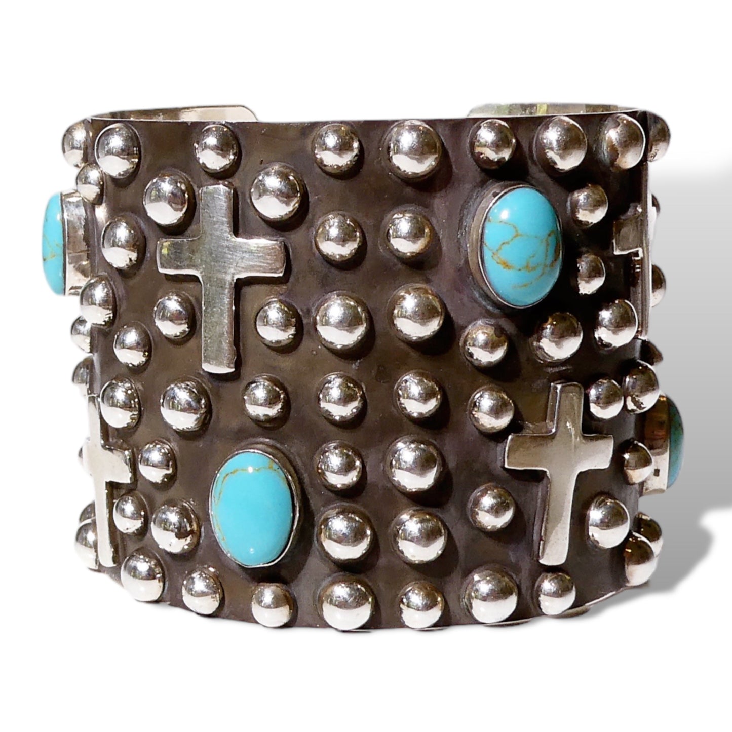 Stunning Sterling Silver Ball Cuff with Natural Turquoise