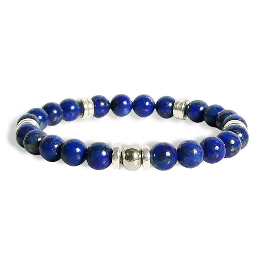 NEW Men’s Lapis and Silver Beaded Bracelet