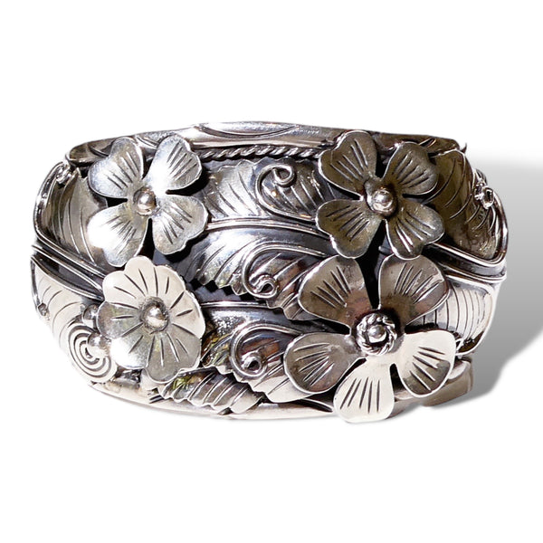 Etched Floral Sterling Silver Cuff