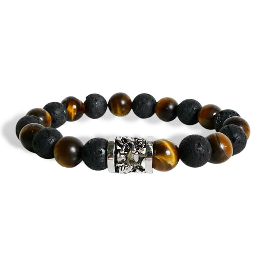 NEW Men’s Tiger’s Eye & Lava Stone Bracelet with Navajo Centerpiece