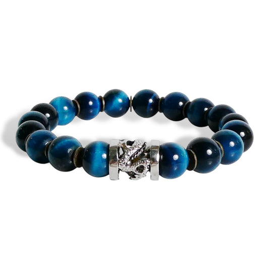 NEW Men’s Natural Blue Tiger Eye Gemstone Bracelet with Navajo Centerpiece