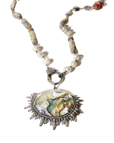 Beautiful Abalone & Diamond Pendant Necklace
