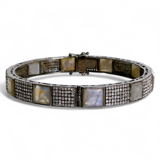 NEW Labradorite & Pavé Black Diamond Tile Bracelet