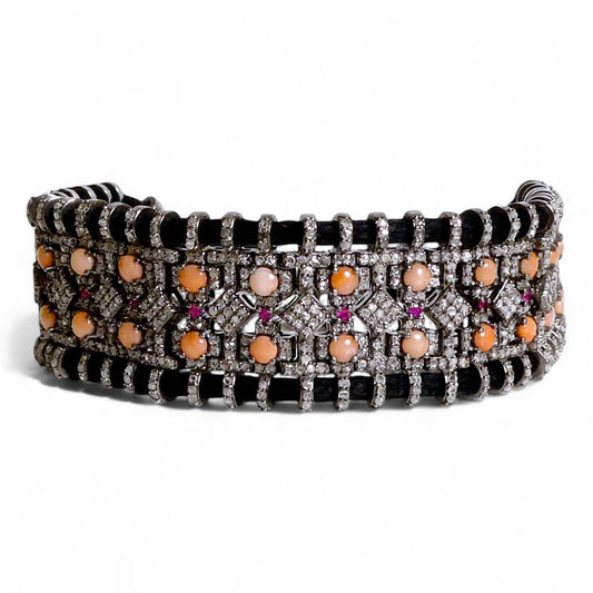 NEW Black Diamond Macramé Thread Bracelet with Coral and Rubies