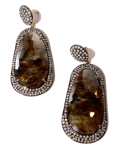 Brown Sapphire and Pave Diamond Drop Earrings