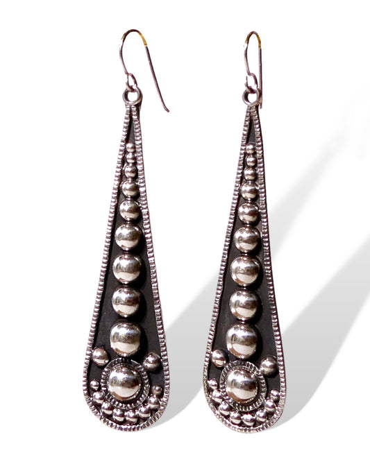 Long Sterling Silver Ball Teardrop Earrings