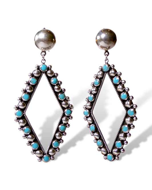 Sterling Silver & Turquoise Diamond Shaped Clip-Ons