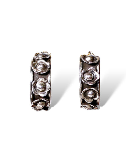 Floral Sterling Silver Hoops