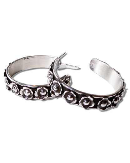 Floral Sterling Silver Hoops