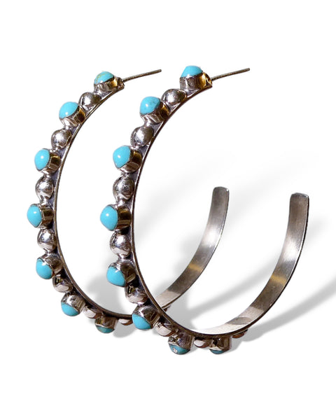 Sterling Silver and Natural Turquoise Hoops