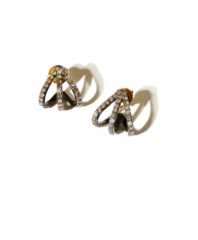 Three Prong Black Diamond Split Huggie Earrings