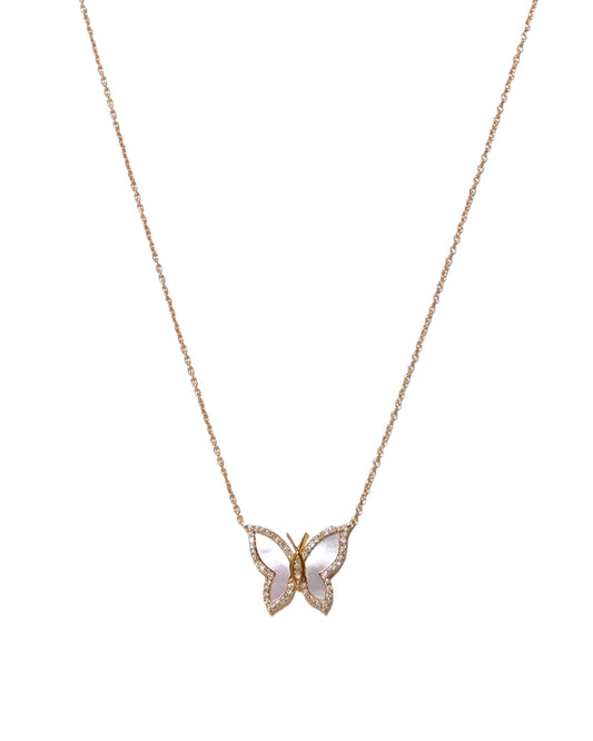 Beautiful 14K Gold Mother of Pearl Butterfly Necklace