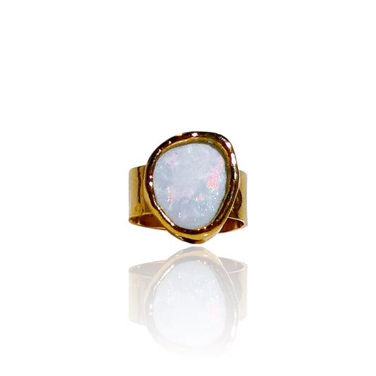 Round White Small Opal Ring