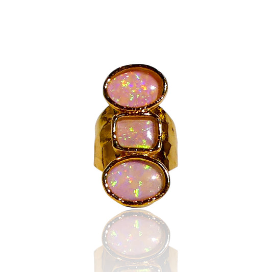 Three Stone Pink Opal Ring