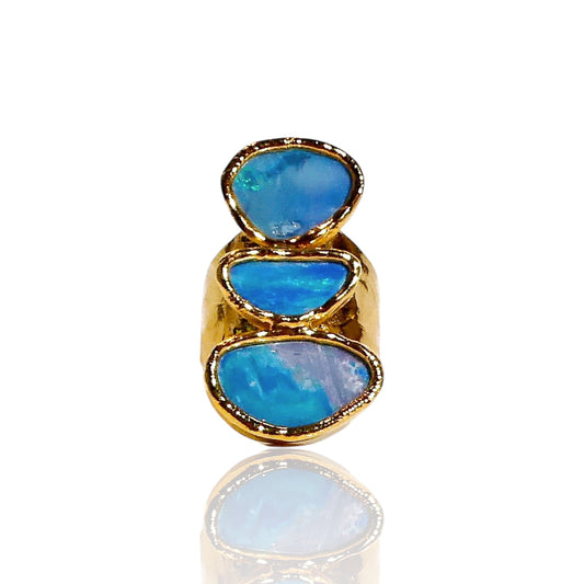 Three Stone Blue Fire Opal Ring