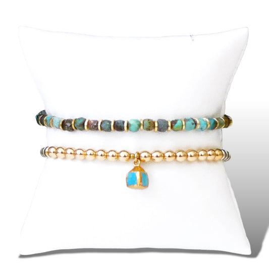 Natural Turquoise and Pyrite Bracelet Set