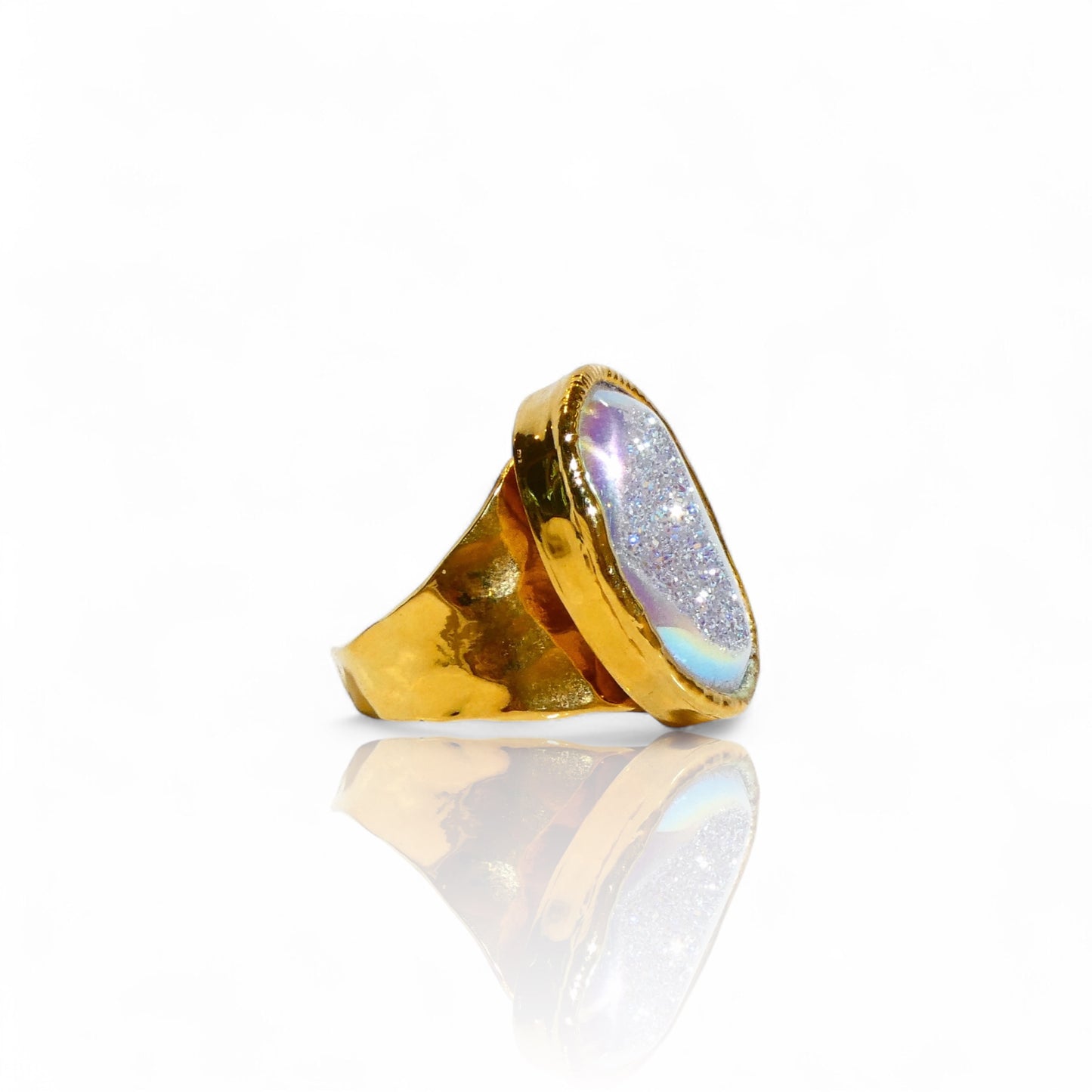 Sparkling Aura Quartz Druzy Ring
