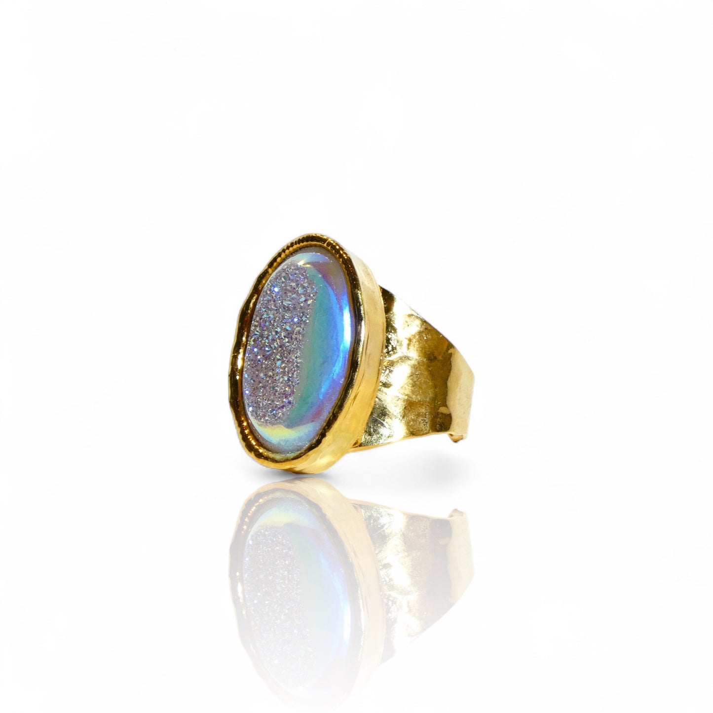 Sparkling Aura Quartz Druzy Ring