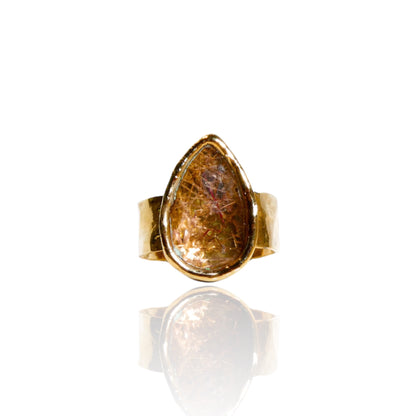 Rutilated Quartz Teardrop Ring