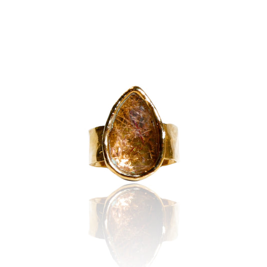 Rutilated Quartz Teardrop Ring