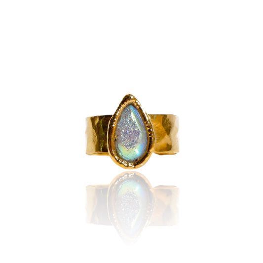 Small Aura Quartz Teardrop Druzy Ring
