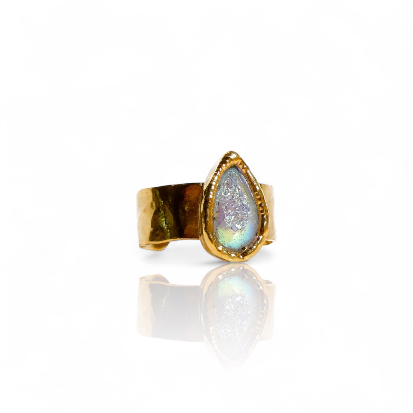 Small Aura Quartz Teardrop Druzy Ring