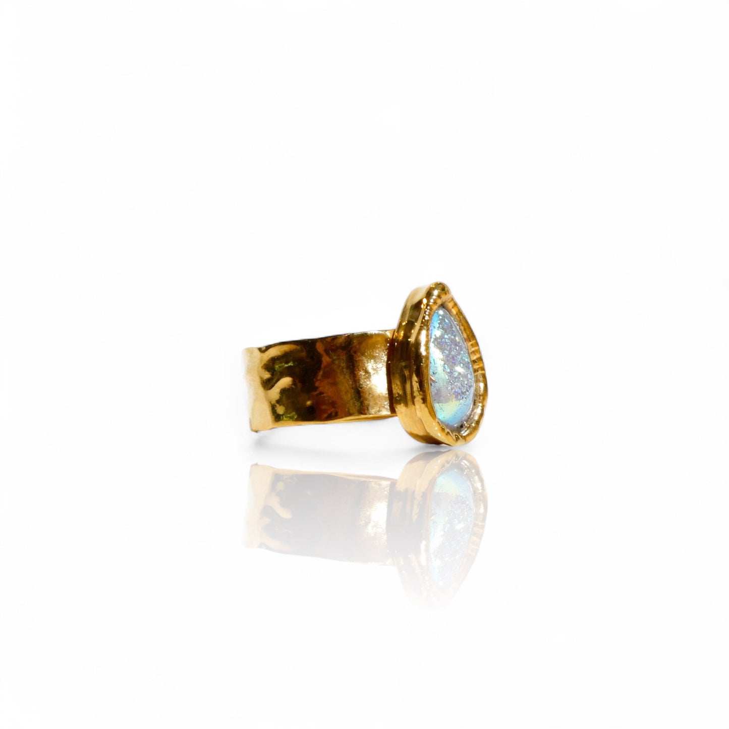 Small Aura Quartz Teardrop Druzy Ring