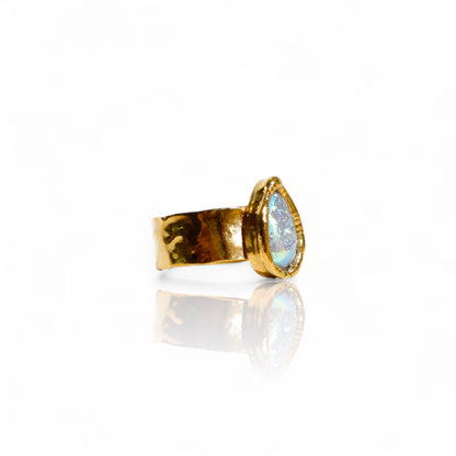 Small Aura Quartz Teardrop Druzy Ring