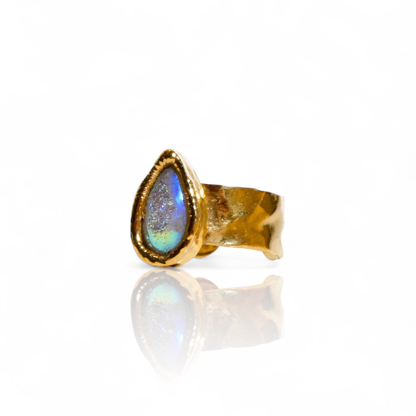 Small Aura Quartz Teardrop Druzy Ring