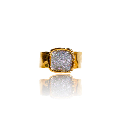 Small Sparkling Square Druzy Ring