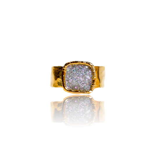 Small Sparkling Square Druzy Ring