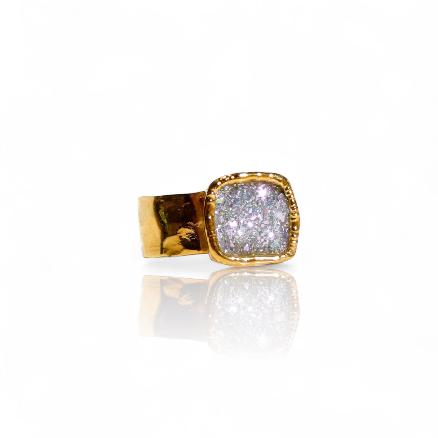 Small Sparkling Square Druzy Ring